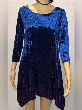 Blue Crushed Velvet Long Sleeve Swing Top